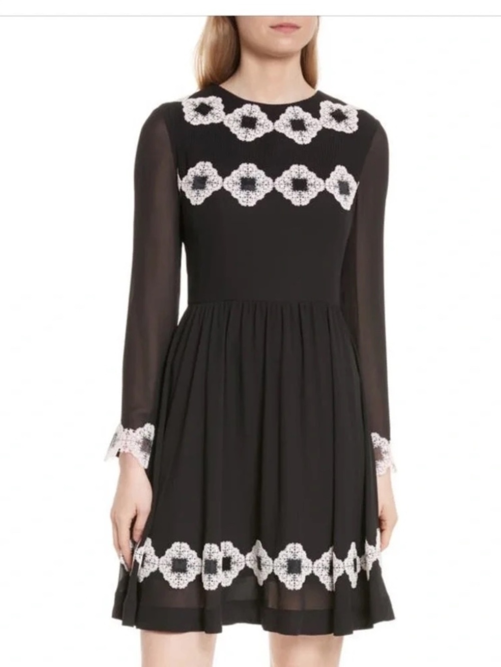 Ted Baker Avian Lace Detail Long Sleeve Black Dress